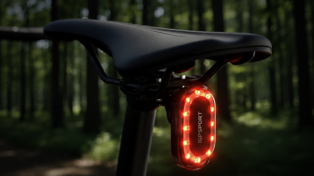 Luz trasera con radar iGPSPORT SR Mini montada bajo el sillín
