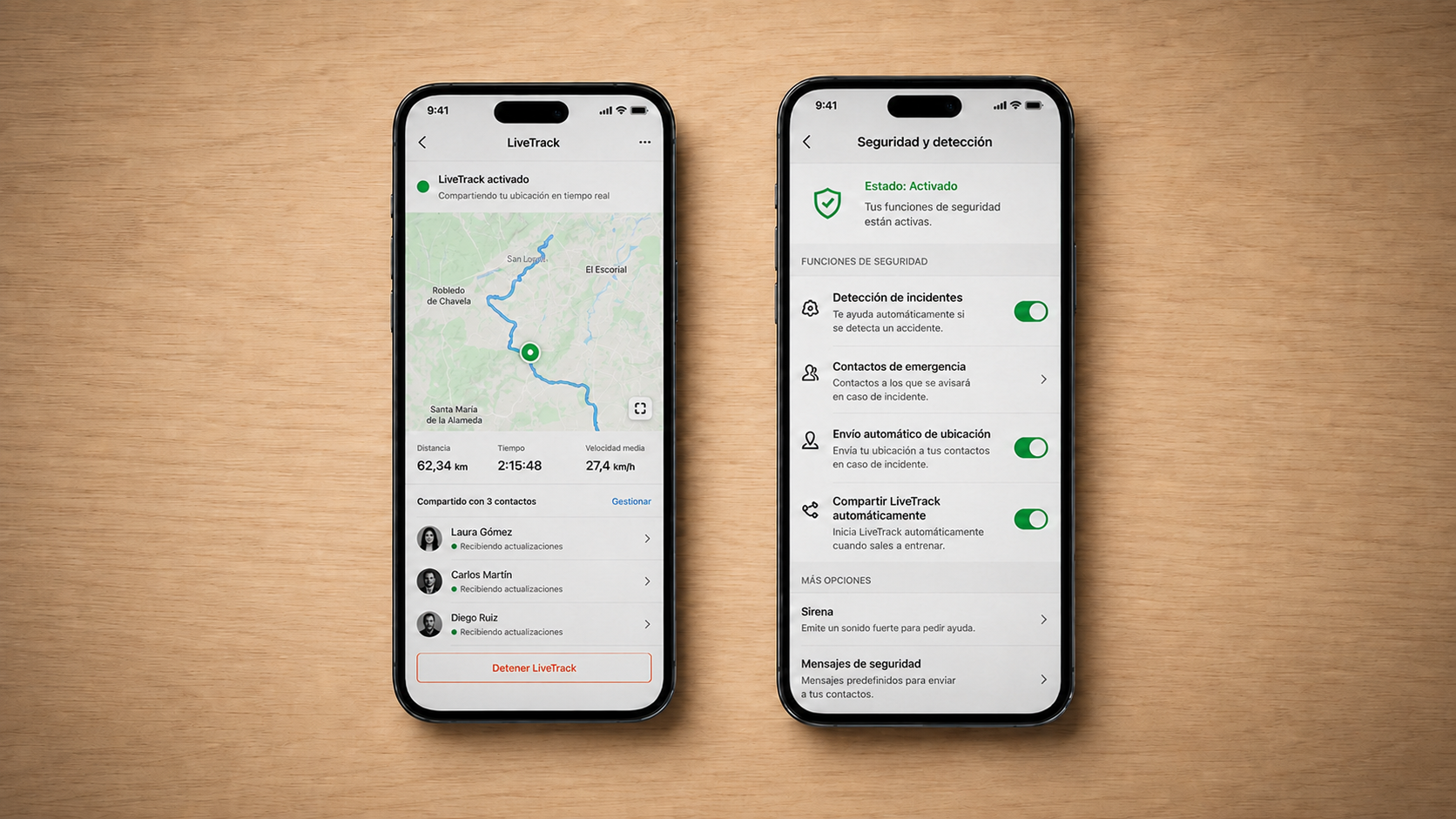 Configuración de LiveTrack y detección de incidentes en Garmin
