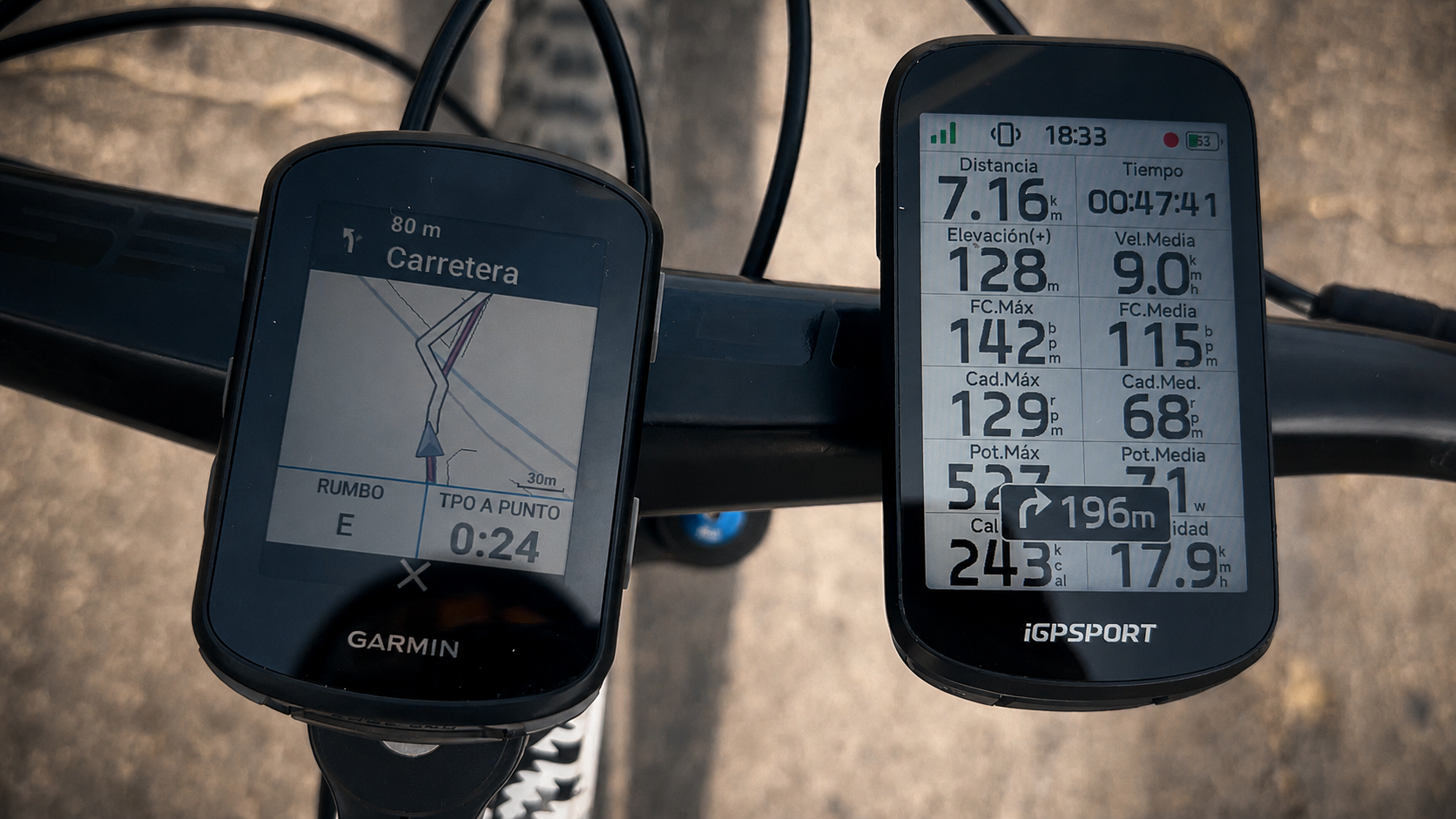Avisos de navegación en el iGPSPORT BSC500 y el Garmin Edge 540