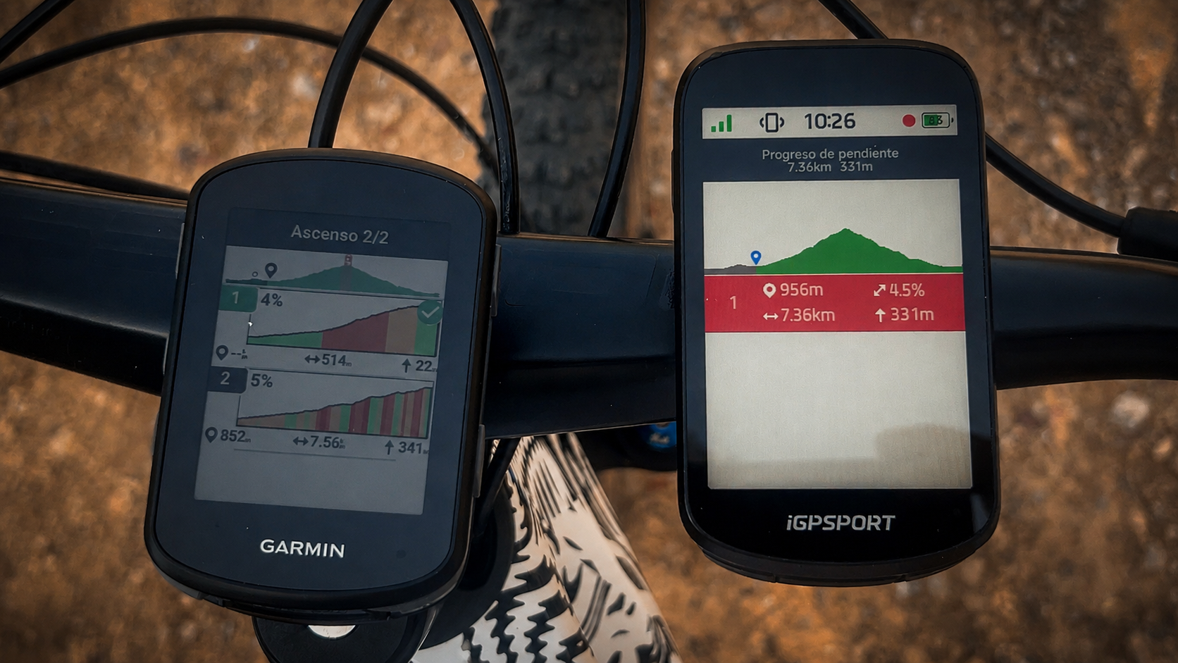 Perfil de una ruta en el iGPSPORT BSC500 y el Garmin Edge 540